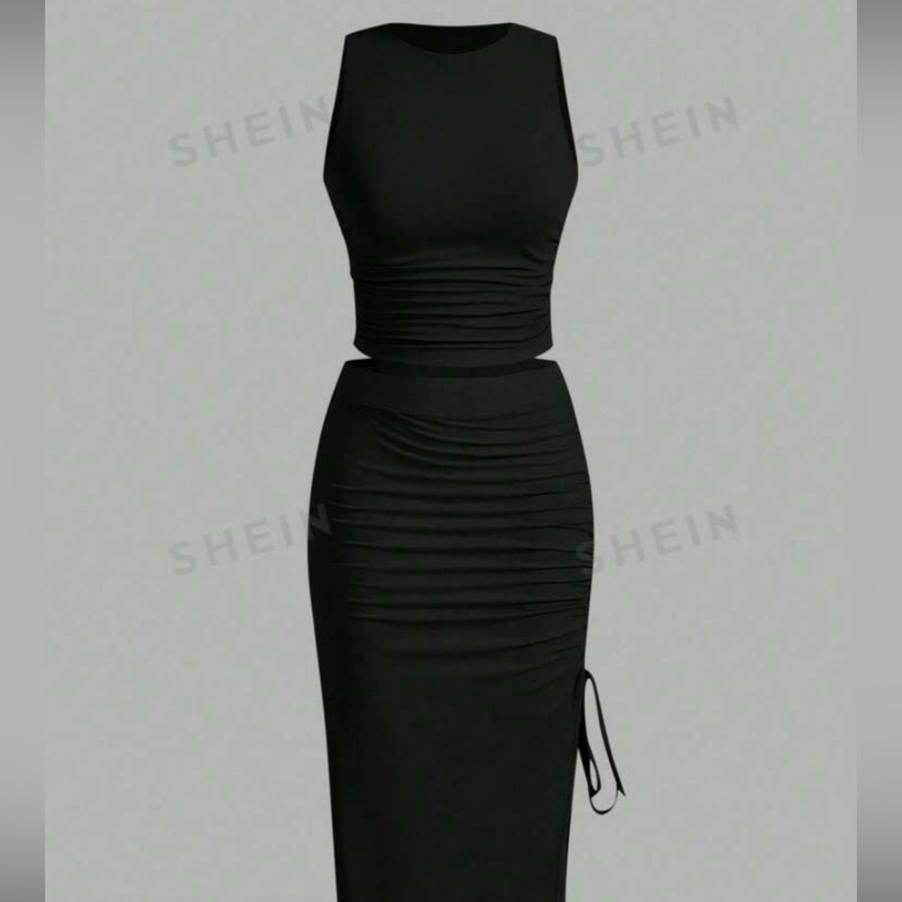 Shein EZwear solid tank top and drawstring split thigh skirt